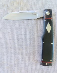 K'roo McNative Knife 4".Linen Micarta & blanket Micarta bolsters..red accents..rwl34. Filework.coa/ 