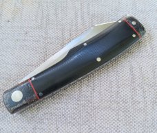 K'roo McNative Knife 4".Linen Micarta & blanket Micarta bolsters..red accents..rwl34. Filework.coa/ 