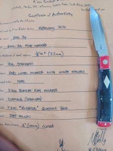 K'roo McNative Knife 4" Blanket Micarta & red Micarta bolsters..white accents..rwl34. Filework.coa/ 