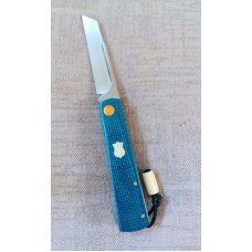Vincenzo Balistreri White Wolf Slipjoint..4"..440C..Blue Burlap Micarta Shadow..White shield and lin