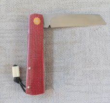 Vincenzo Balistreri White Wolf Slipjoint..4"..440C..Red Burlap Micarta Shadow..White shield.liners 