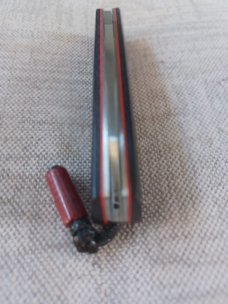 Vincenzo Balistreri White Wolf Slipjoint..4"..440C..Black urlap Micarta Shadow..Red shield.liners 