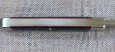 K'roo Wharnie Sleeveboard,3.75"cld..Rwl34 long pull..Denim micarta and red accents..Arrowhead Shield