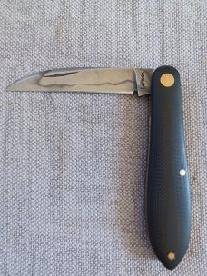 Tracy LaRock Teardrop Wharn..W2..Black G10.. 2.5" blade and 3 5/8" closed..Hamon..brass liners & pin