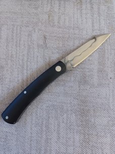 Tracy LaRock Native Slipjoint..W2..Black G10.. 2.5" blade & 3 5/8" closed..Hamon..steel liners & pin