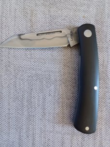 Tracy LaRock Native Slipjoint..W2..Black G10.. 2.5" blade & 3 5/8" closed..Hamon..steel liners & pin