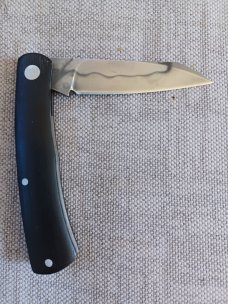 Tracy LaRock Native Slipjoint..W2..Black G10.. 2.5" blade & 3 5/8" closed..Hamon..steel liners & pin
