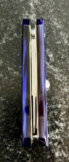 Chad Ruben Customized 4.5 Inch "MANIAGO ITALY' Switchblade, Blue Pearl Kirinite Handle, Unused 