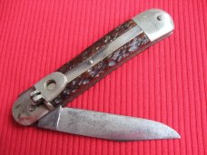 Rare Vintage German F.A. BOWER IMP. CO. Jigged Bone Leverlock Knife