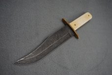 + SCARCE VTG BEAR MGC USA DAMASCUS BONE HANDLE BOWIE KNIFE W/LEATHER SHEATH! +
