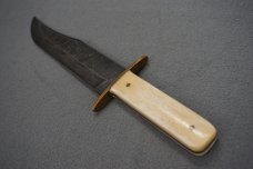+ SCARCE VTG BEAR MGC USA DAMASCUS BONE HANDLE BOWIE KNIFE W/LEATHER SHEATH! +
