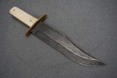 + SCARCE VTG BEAR MGC USA DAMASCUS BONE HANDLE BOWIE KNIFE W/LEATHER SHEATH! +