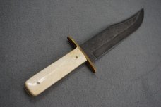 + SCARCE VTG BEAR MGC USA DAMASCUS BONE HANDLE BOWIE KNIFE W/LEATHER SHEATH! +