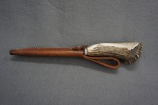 + VTG J JACOB'S CUSTOM LARGE ANTLER HANDLE HUNTING KNIFE & ORIG LEATHER SHEATH +