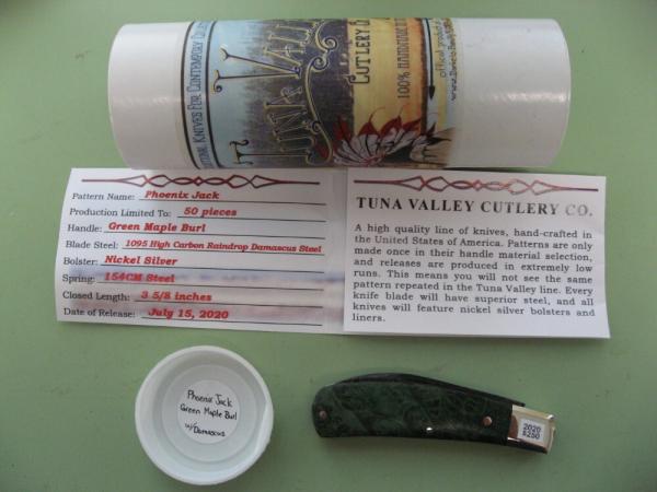 TUNA VALLEY PHOENIX JACK  GREEN MAPLE BURL DAMASCUS