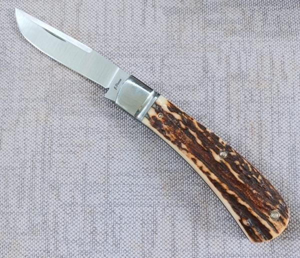 Jeff Pearce Custom Stag Honknose Trapper..4" closed..Cpm154..fluted bolsters..New from maker 