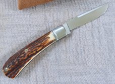 Jeff Pearce Custom Stag Honknose Trapper..4" closed..Cpm154..fluted bolsters..New from maker 