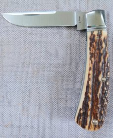 Jeff Pearce Custom Stag Honknose Trapper..4" closed..Cpm154..fluted bolsters..New from maker 
