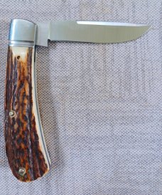 Jeff Pearce Custom Stag Honknose Trapper..4" closed..Cpm154..fluted bolsters..New from maker 