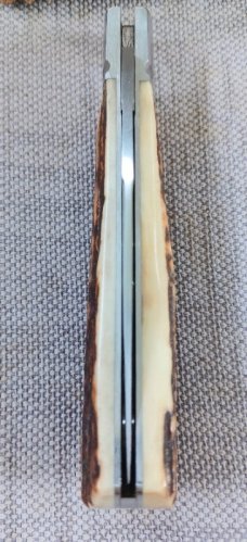 Jeff Pearce Custom Stag Honknose Trapper..4" closed..Cpm154..fluted bolsters..New from maker 