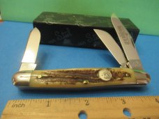Queen Cutlery Titusville PA Carved Stag Bone Stockman Pattern 9