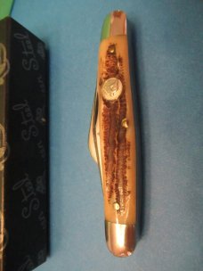 Queen Cutlery Titusville PA. Carved Stag Bone Stockman Pattern # 9