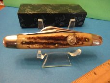 Queen Cutlery Titusville PA. Carved Stag Bone Stockman Pattern # 9