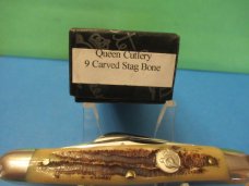 Queen Cutlery Titusville PA. Carved Stag Bone Stockman Pattern # 9