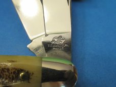 Queen Cutlery Titusville PA. Carved Stag Bone Stockman Pattern # 9