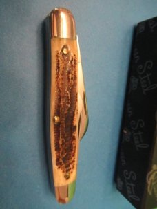 Queen Cutlery Titusville PA. Carved Stag Bone Stockman Pattern # 9