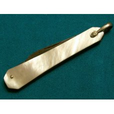 VINTAGE VOOS USA PEARL MOP FOLDING POCKET WATCH FOB KNIFE KNIVES OLD