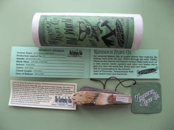 DANIELS FAMILY KNIFE BRANDS-NAPANOCH KNIFE CO.-NORTH AMERICAN GAME WARDEN MAMMOTH IVORY
