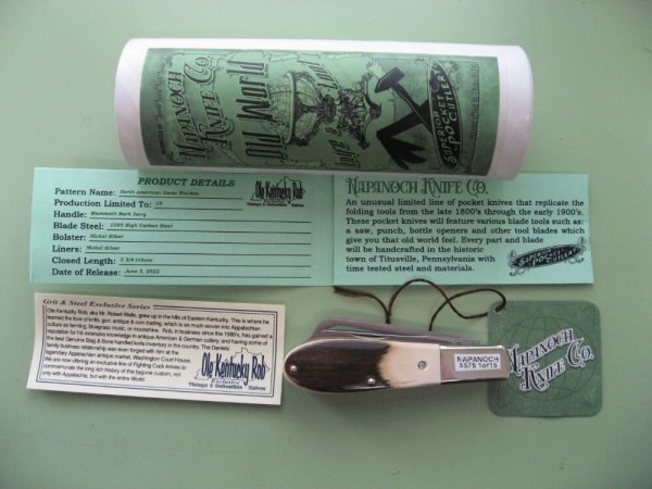 DANIELS FAMILY KNIFE BRANDS-NAPANOCH KNIFE CO.-NORTH AMERICAN GAME WARDEN MAMMOTH IVORY