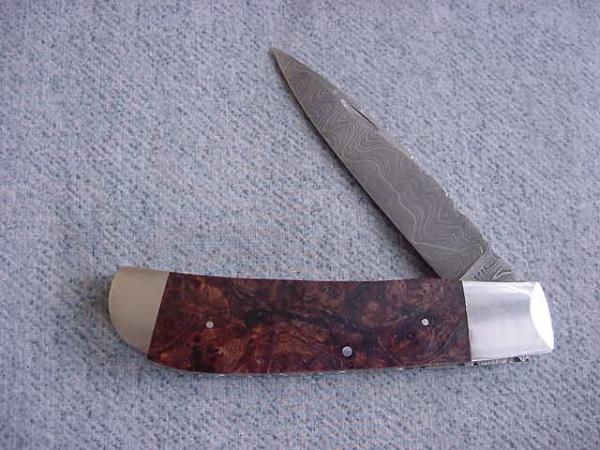 RARE TODD KOPP, Apache Junction, Arizona Custom Made Damascus, File Worked, Folding Hunter Knife