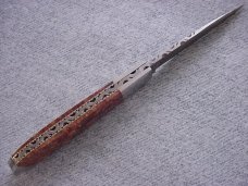RARE TODD KOPP, Apache Junction, Arizona Custom Made Damascus, File Worked, Folding Hunter Knife
