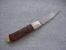 RARE TODD KOPP, Apache Junction, Arizona Custom Made Damascus, File Worked, Folding Hunter Knife