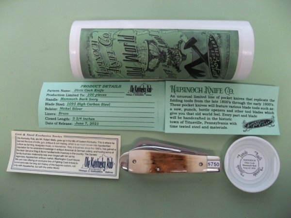DANIELS FAMILY KNIFE BRANDS-NAPANOCH KNIFE CO.-DIXIE COCK KNIFE MAMMOTH IVORY