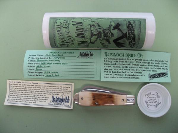 DANIELS FAMILY KNIFE BRANDS-NAPANOCH KNIFE CO.-DIXIE COCK KNIFE MAMMOTH IVORY