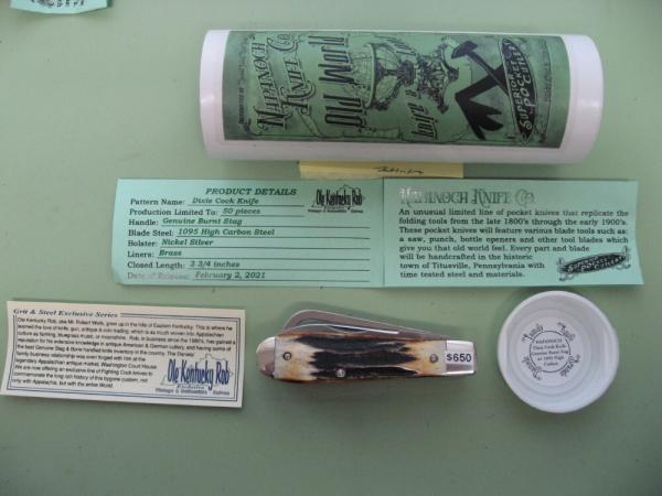 DANIELS FAMILY KNIFE BRANDS-NAPANOCH KNIFE CO.-DIXIE COCK KNIFE BURNT STAG