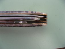 DANIELS FAMILY KNIFE BRANDS-NAPANOCH KNIFE CO.-DIXIE COCK KNIFE LIGHTNING WOOD/BIRDS EYE