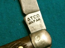 VINTAGE ATCO 12 JAPAN JIGGED BONE 2 BLADE STOCKMAN FOLDING POCKET KNIFE KNIVES OLD