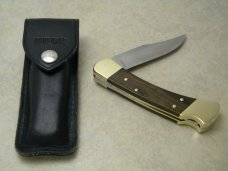 Buck 110 USA Hunter Wood Folding Lockback Knife & Pouch - 2 Dot Marking c.1974-1980