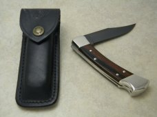 Buck 110 USA Hunter Wood Folding Lockback Knife & Pouch Blued Blade c.1996
