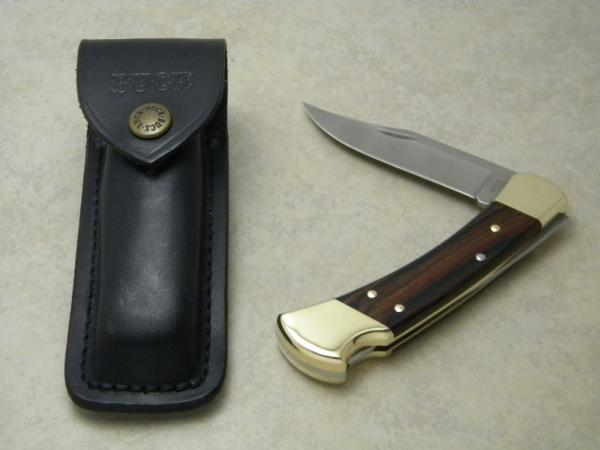 Buck 110 USA Hunter Wood Folding Lockback Knife & Pouch c.2001