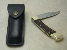 Buck 110 USA Hunter Wood Folding Lockback Knife & Pouch c.2001