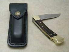Buck 110 USA Hunter Wood Folding Lockback Knife & Pouch c.1996