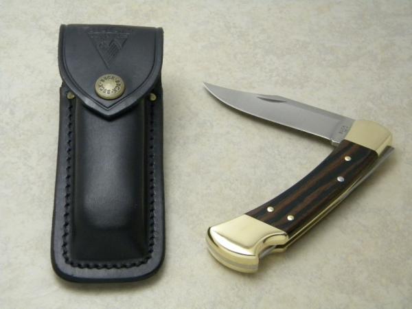 Buck 110 USA Hunter Wood Folding Lockback Knife & Pouch c.2001