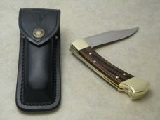 Buck 110 USA Hunter Wood Folding Lockback Knife & Pouch c.2001