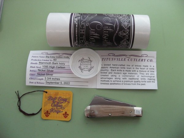 DANIELS FAMILY KNIFE BRANDS-TITUSVILLE CUTLERY-BIG EASY COTTON KNIFE-MAMMOTH BARK IVORY