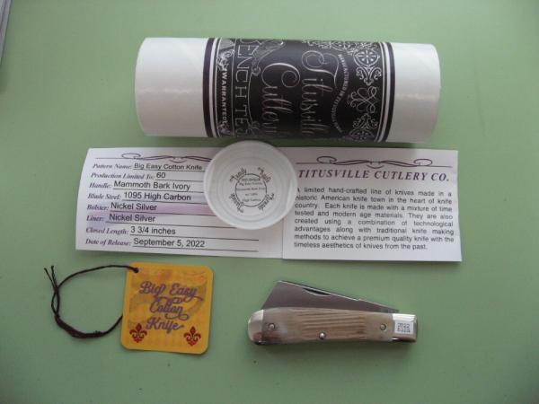 DANIELS FAMILY KNIFE BRANDS-TITUSVILLE CUTLERY-BIG EASY COTTON KNIFE-MAMMOTH BARK IVORY
